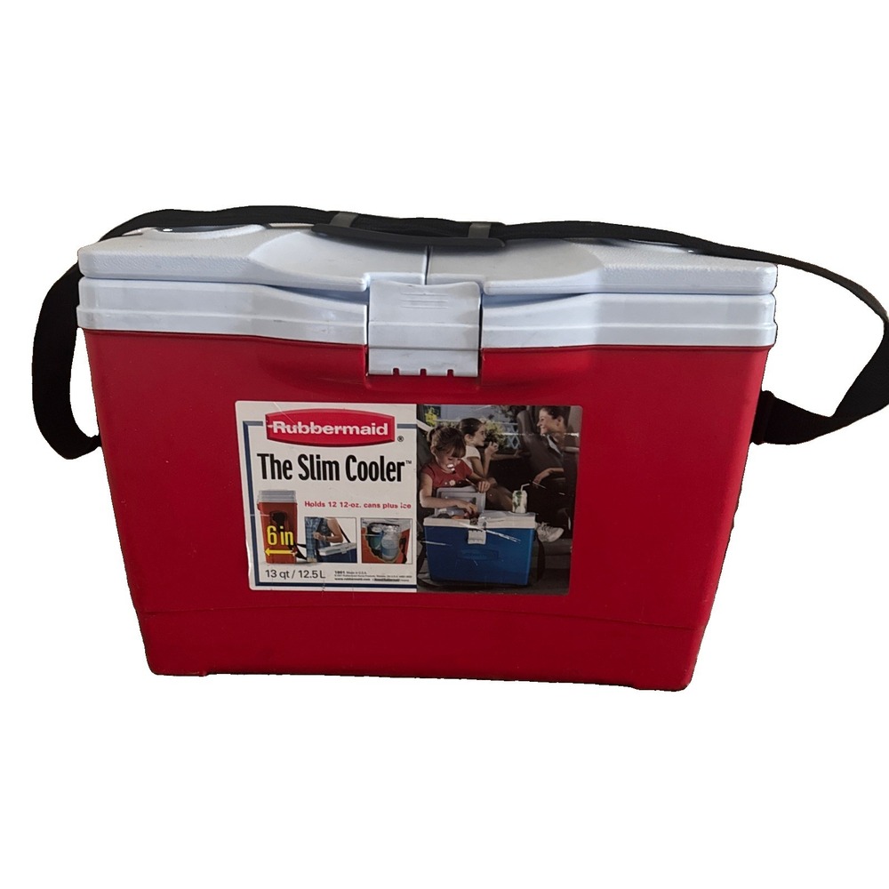Rubbermaid Slim Cooler Red Vintage 13 QT + Strap Holds 12 Cans Made In USA Prop